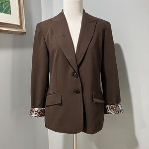 Jones New York Brown Peak Lapel Single Breasted Lined Blazer Suit Jacket Size 6